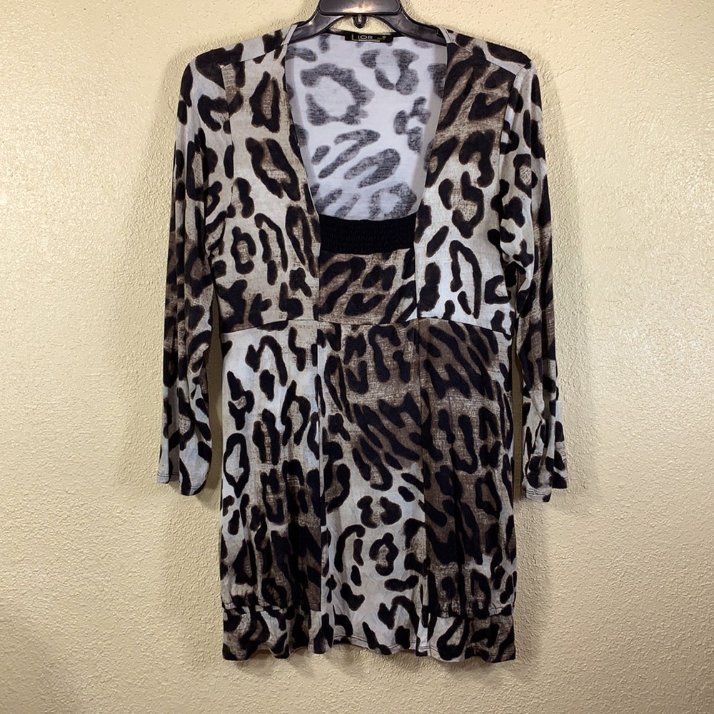 Lior Knit Top Blouse Tunic Animal Print Brown XXL